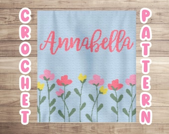 Personalized Crochet Graphgan Pattern, Custom Floral Corner to Corner Blanket Pattern, Cute Baby Nursery Name Tapestry Afghan, Flower Decor