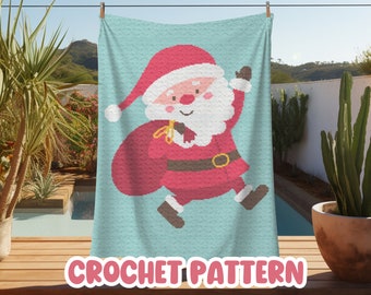 Crochet Santa Graphgan Pattern, Christmas Corner to Corner Afghan Blanket Pattern, Winter Holiday C2C Crochet Tapestry Throw Pattern