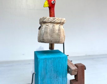 Chicken in a Basket unique Handcrafted Wooden Automata