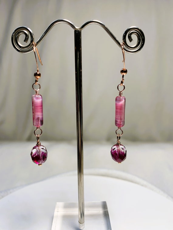 Glow in the Dark Earrings Purple Handmade Lampwork Glass Dangles Glow in the Dark Earrings Purple Handmade Lampwork Glass Dangles
