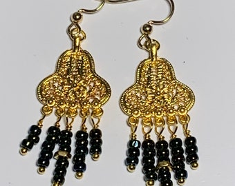Green and Gold Chandelier Earrings
