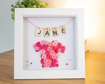 Personalized Baby Girl Button Art | Handmade Framed Name Gift