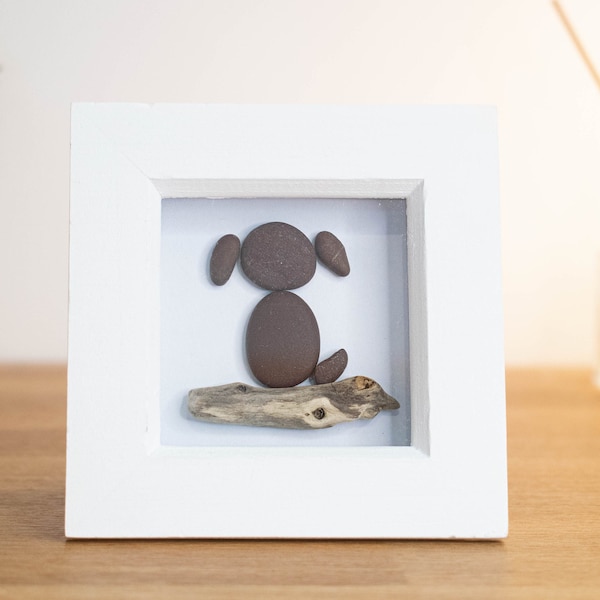 Dog Beach Art | Dog Picture | Genuine Irish Driftwood Wall Art | Handmade Pebble Art Gift |  Gift