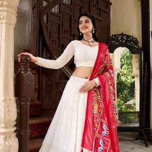White lehenga choli for function, designer Georgette lehenga with fancy paper mirror work, wedding chaniya choli for bridesmaid,lengha choli
