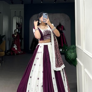 Pure cotton Navratri outfit for Garba nights, Wine chaniya choli for Garba function | Fully stitched lehenga set with gamthi work, size M38