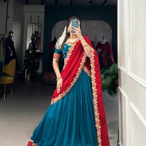 Teal Blue vichitra silk lehenga choli for women | Wedding chaniya choli for bridesmaid | Indian ethnic lengha set with zari work for festive