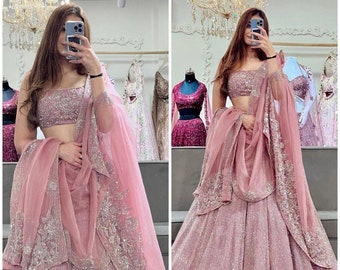 Party wear lehenga choli for women,pink lehenga choli with sequence work,Georgette lehenga with dupatta,wedding chaniya choli for bridesmaid