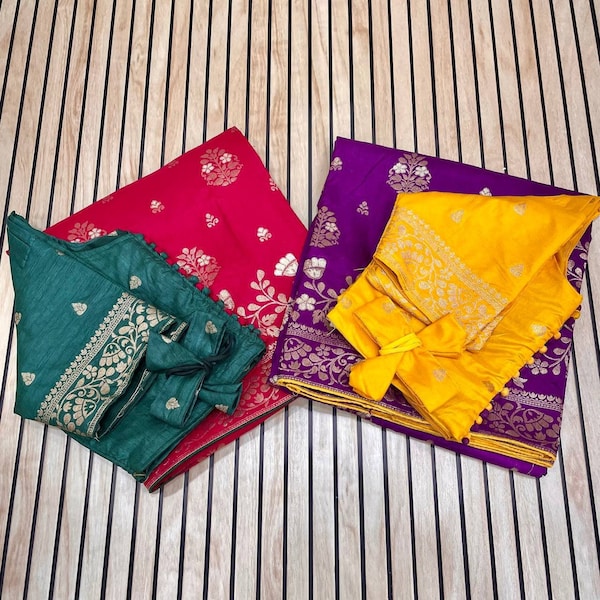 Lavender blue woven viscose saree in kora silk style with tassel pallu and embroidered blouse fabric