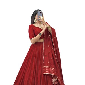 Red Chanderi Silk Lehenga Choli: Zari Border Indian Wedding Lengha