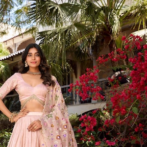 Light pink lehenga choli for girls, wedding chaniya choli for bridesmaid, designer lengha choli set for women US,sequin lehenga for function