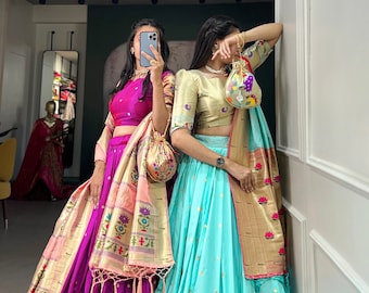 Paithani silk lehenga choli for women, Purple lehenga with dupatta, wedding lehenga with zari weaving work, Indian ethnic wear for function