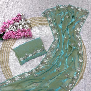 Party wear fandy satin silk saree for women, wedding sari blouse for function, Indian ethnic outfits for festive, designer sequin saree