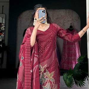 Stitched maroon roman silk salwar Kameez For Women| Sequence Embroidered three piece Suit | Indian Party Wear Dress | Designer Salwar Suit