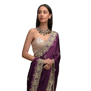 Purple Rangoli Silk Saree, C-Pallu Style Embroidery, Sequence Work, Wedding Guest Sari