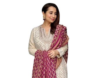 Geborduurde imitatie Georgette Sharara-set, palazzo-kostuum met pailletten