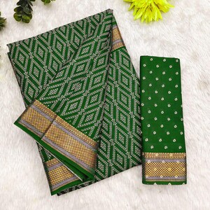 Designer pure cotton green saree for wedding, block print sari for function, breathable summer sari blouse, festive sari with zari border