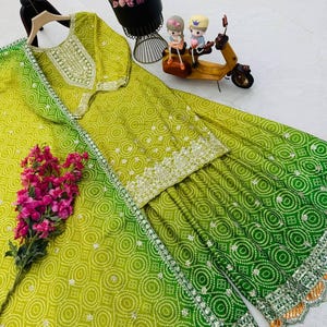 Traje sharara de color sombreado para mujer, traje palazzo con lentejuelas para niña, vestido de novia de diseñador pakistaní para una función, salwar kameez festivo