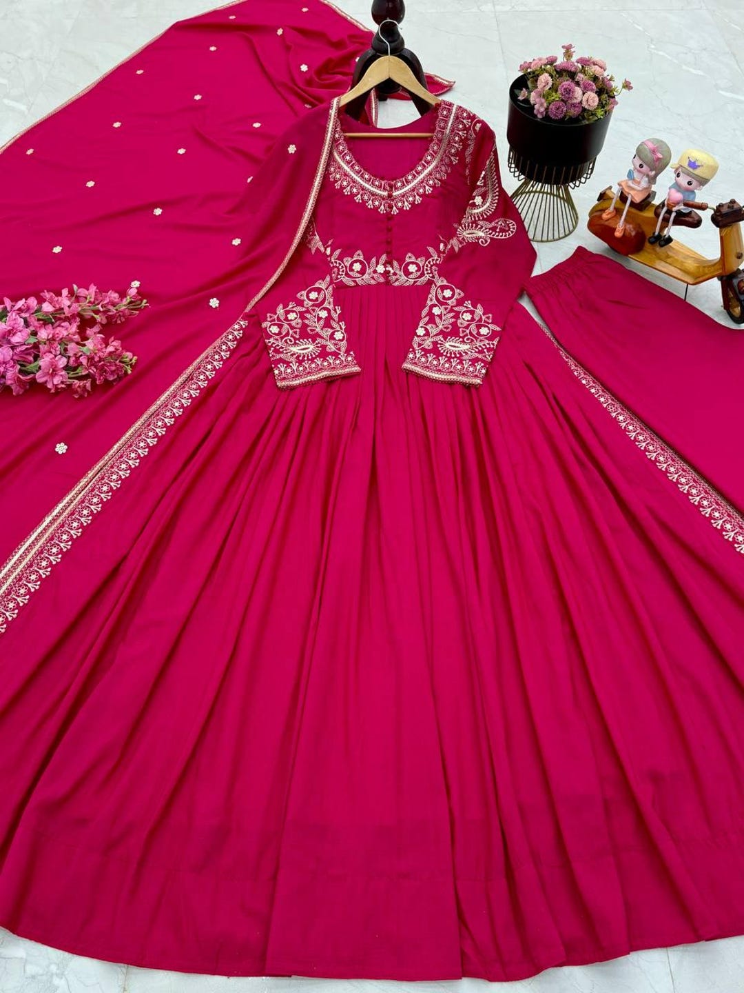 Soft Pink Gota Embroidered Anarkali Dress For Women