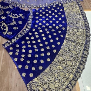 Blue lehenga for women,velvet lehenga choli with fancy embroidery zari work,new bridal wedding lehenga for reception,Indian wedding outfits Royal Blue