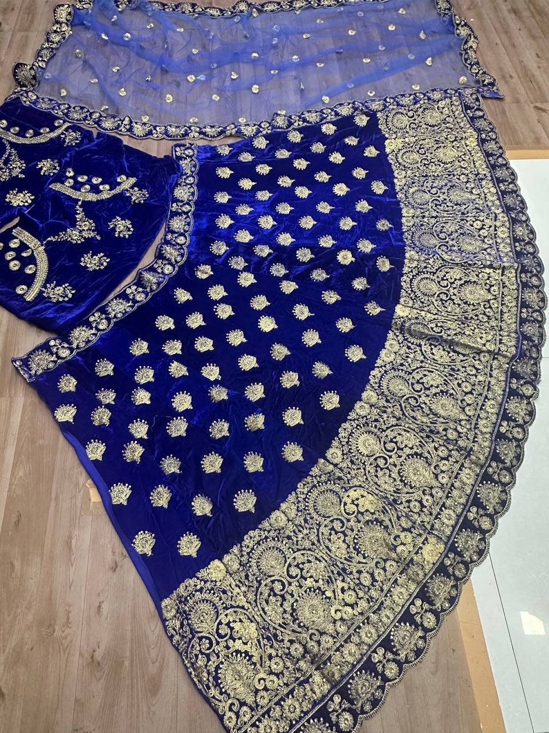 Blue lehenga for women,velvet lehenga choli with fancy embroidery zari work,new bridal wedding lehenga for reception,Indian wedding outfits Royal Blue