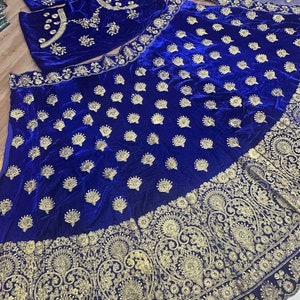 Blue lehenga for women,velvet lehenga choli with fancy embroidery zari work,new bridal wedding lehenga for reception,Indian wedding outfits image 7
