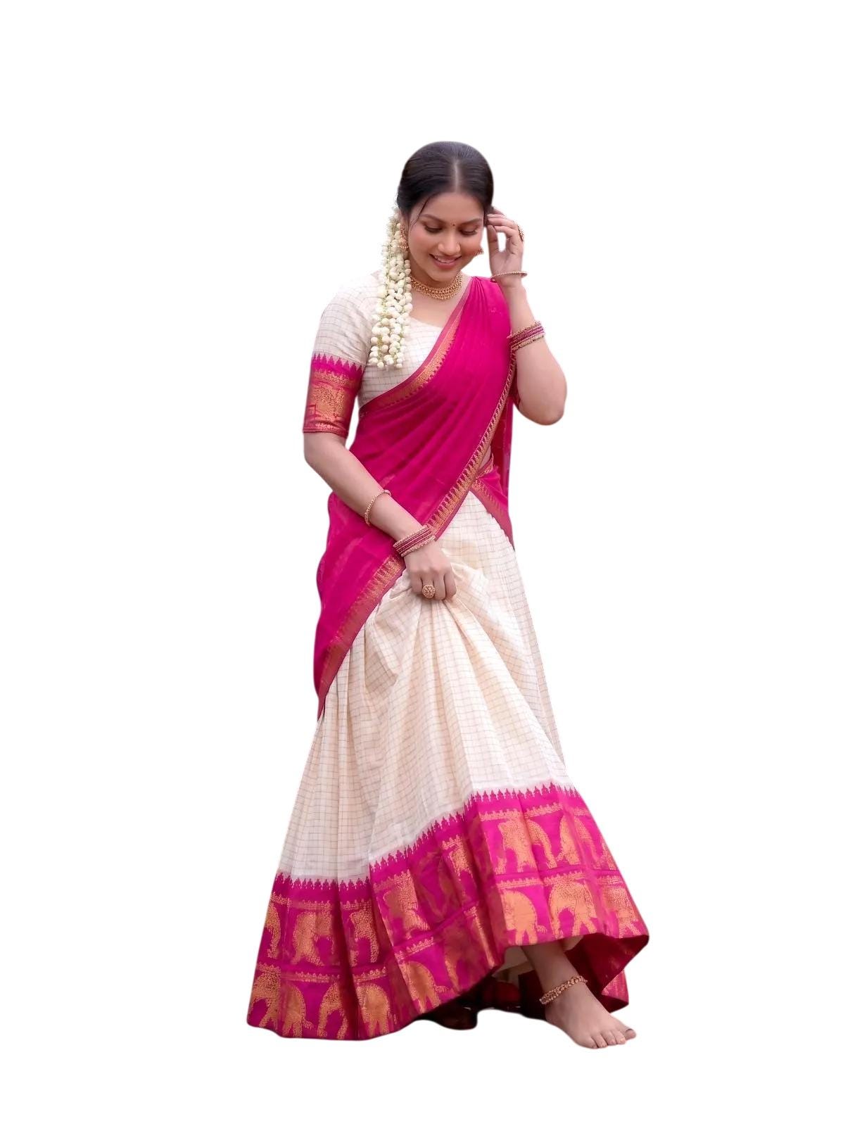 Traditional Chex Zari Weaving Lehenga Choli, Poly Cotton Skirt with Canvas, Matching Georgette Weaved Lace Dupatta, 4 Shades