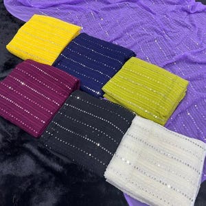 Bestickter Georgette Saree, 5,5 Meter indische Partykleidung, Sequenzfadenarbeit, passende Bluse