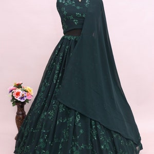 Floral Embroidered Bottle Green Bridal Lehenga Choli