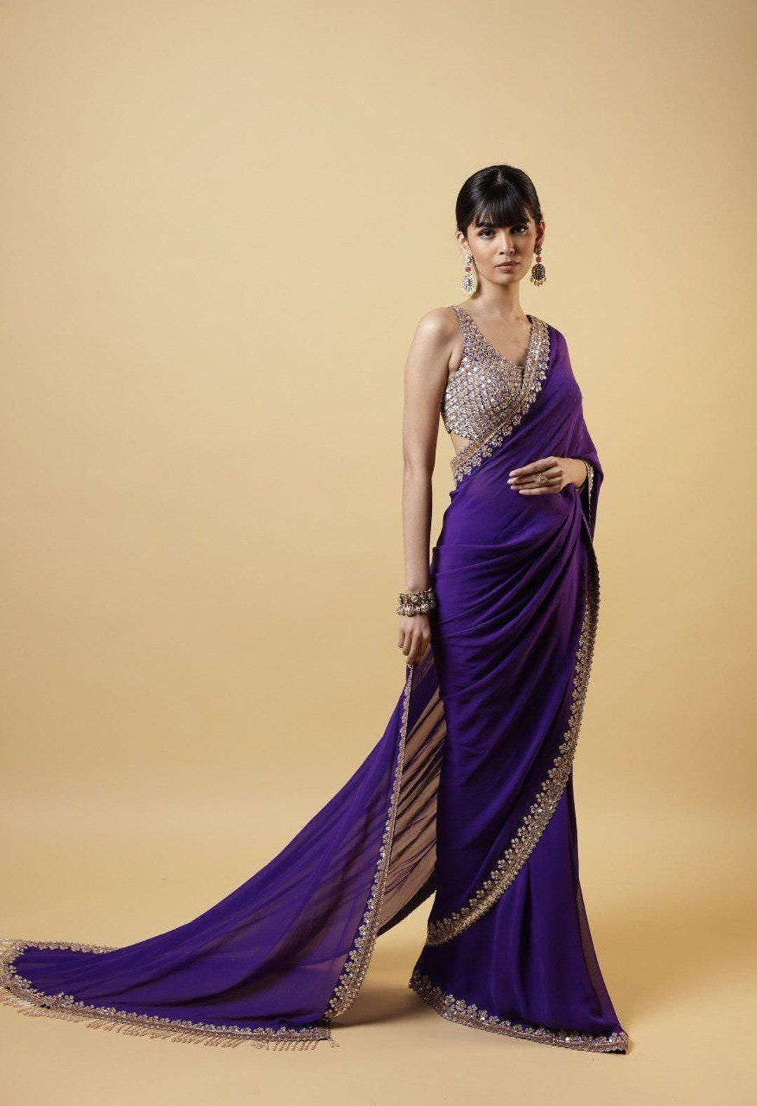 Women Party Wear Weaving Leherai Silk Purple colour Saree with Un-Stitched Blouse