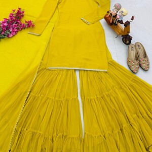 Conjunto de kurta sharara para mujer para eventos, ropa de fiesta, tres palazzo pirece para niñas, traje sharara de georgette sintético para festividades, ropa étnica india