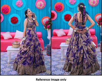 Último Lehenga choli con estampado floral para mujer, lehenga Georgette azul de diseñador con trabajo de secuencia, fiesta de bodas use lehenga para dama de honor