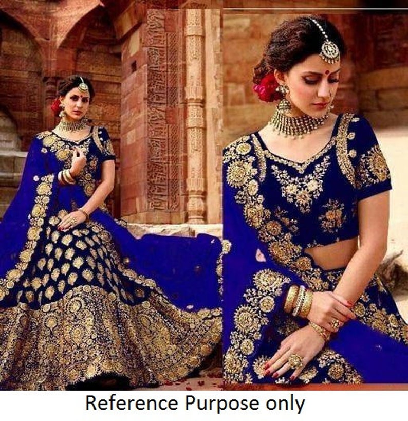 Blue lehenga for women,velvet lehenga choli with fancy embroidery zari work,new bridal wedding lehenga for reception,Indian wedding outfits image 6