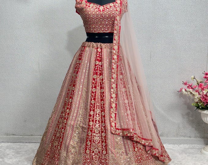 Red & Ivory Lehenga Choli Set - Clearance