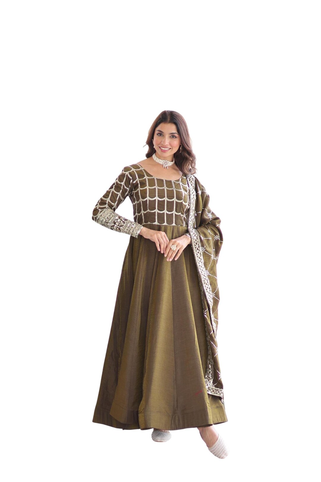 Mehendi Green NC Vichitra Abendkleid, aufwendige Pailletten-Zari ...