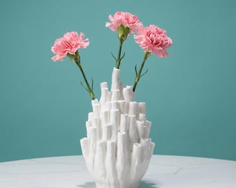 Blumenvase | Ikebana Vase | Organische Koralle Skulptur Wohnkultur | Modernes weißes Herzstück
