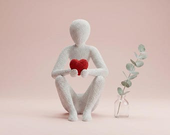 Modern Abstract Figure Holding Heart | Textured Minimalist Statue for Home Decor | Romantic Anniversary or Valentine’s Gift