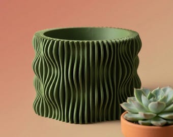 Moderne golvende plantenpot met drainagebak | Geribbelde plantenpot voor vetplanten | Minimalistisch woondecoratiecadeau