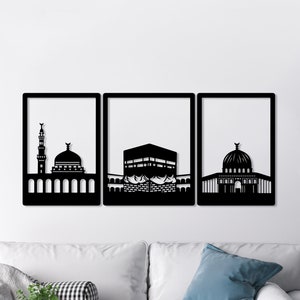 Masjid An-Nabawi Masjid Al Haram Masjid Al Aksa Set of 3 Islamic Wall Art, Metal Kaaba Wall Decor, Ramadan Decorations, Muslim Home Art Gift