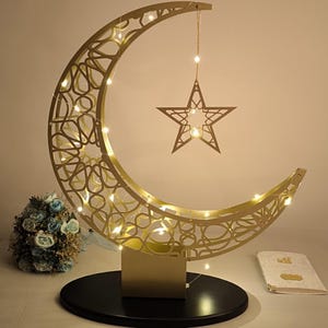 Crescent Moon with Led Light Ramadan Decor, Islamic Tabletop Decor, Ramadan Decoration for Home, Ramadan Kareem, Eid Tree, Eid Mubarak Gift