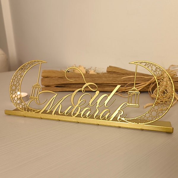 Decorazione da tavolo islamica in metallo Eid Mubarak, decorazione da scrivania islamica, decorazione Ramadan per la casa musulmana, regalo di inaugurazione della casa musulmana, regalo Eid islamico