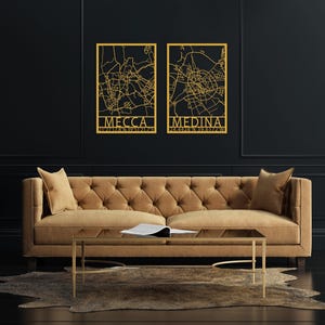 Mecca Medina Map Metal Wall Art Set of 2, Modern Islamic Decor, Kaaba Wall Art, Holy Land for Islam Map Decor, Eid Decor, Masjid Al-Ḥaram image 3