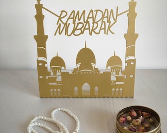 Ramadan Mubarak Metal Islamic Tabletop Decor, Ramadan Decoration for Home, Eid Gift, Ramadan Kareem Table Sign, Islamic Art, Ramadan Decor
