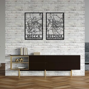 Mecca Medina Map Metal Wall Art Set of 2, Modern Islamic Decor, Kaaba Wall Art, Holy Land for Islam Map Decor, Eid Decor, Masjid Al-Ḥaram image 7
