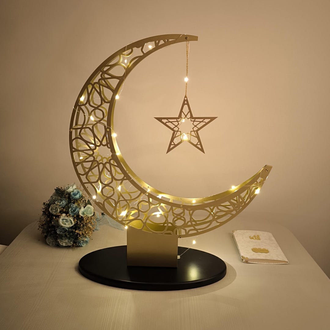 Crescent Moon With Led Light Ramadan Decor Islamic Tabletop Decor Crescent Moon With Led Light Ramadan Decor Islamic Tabletop Decor