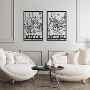 Mecca Medina Map Metal Wall Art Set of 2, Modern Islamic Decor, Kaaba Wall Art, Holy Land for Islam Map Decor, Eid Decor, Masjid Al-Ḥaram image 5