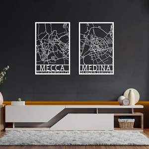 Mecca Medina Map Metal Wall Art Set of 2, Modern Islamic Decor, Kaaba Wall Art, Holy Land for Islam Map Decor, Eid Decor, Masjid Al-Ḥaram image 8