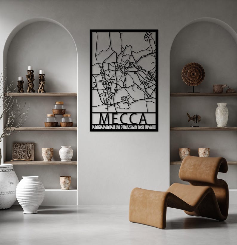 Mecca Medina Map Metal Wall Art Set of 2, Modern Islamic Decor, Kaaba Wall Art, Holy Land for Islam Map Decor, Eid Decor, Masjid Al-Ḥaram image 9