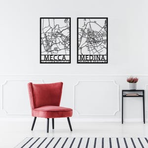 Mecca Medina Map Metal Wall Art Set of 2, Modern Islamic Decor, Kaaba Wall Art, Holy Land for Islam Map Decor, Eid Decor, Masjid Al-Ḥaram image 2