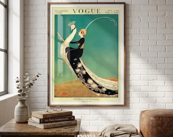 Vogue Cover Print White Peacock | 1918 Art Deco Fashion Print | (Digital Download)