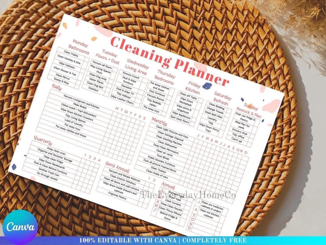 Simple Weekly Cleaning Schedule | Editable Canva Planner | Annual ...